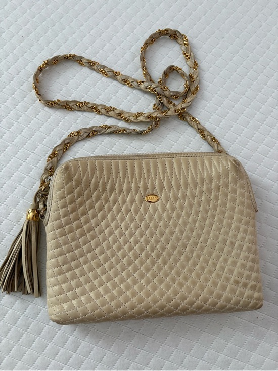 Bally Handbags - Vintage BALLY Quilted Beige Leather Crossbody Shoulder Bag Tassel Gold Chain
